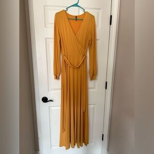 Mustard Long Sleeve Wrap Maxi Dress